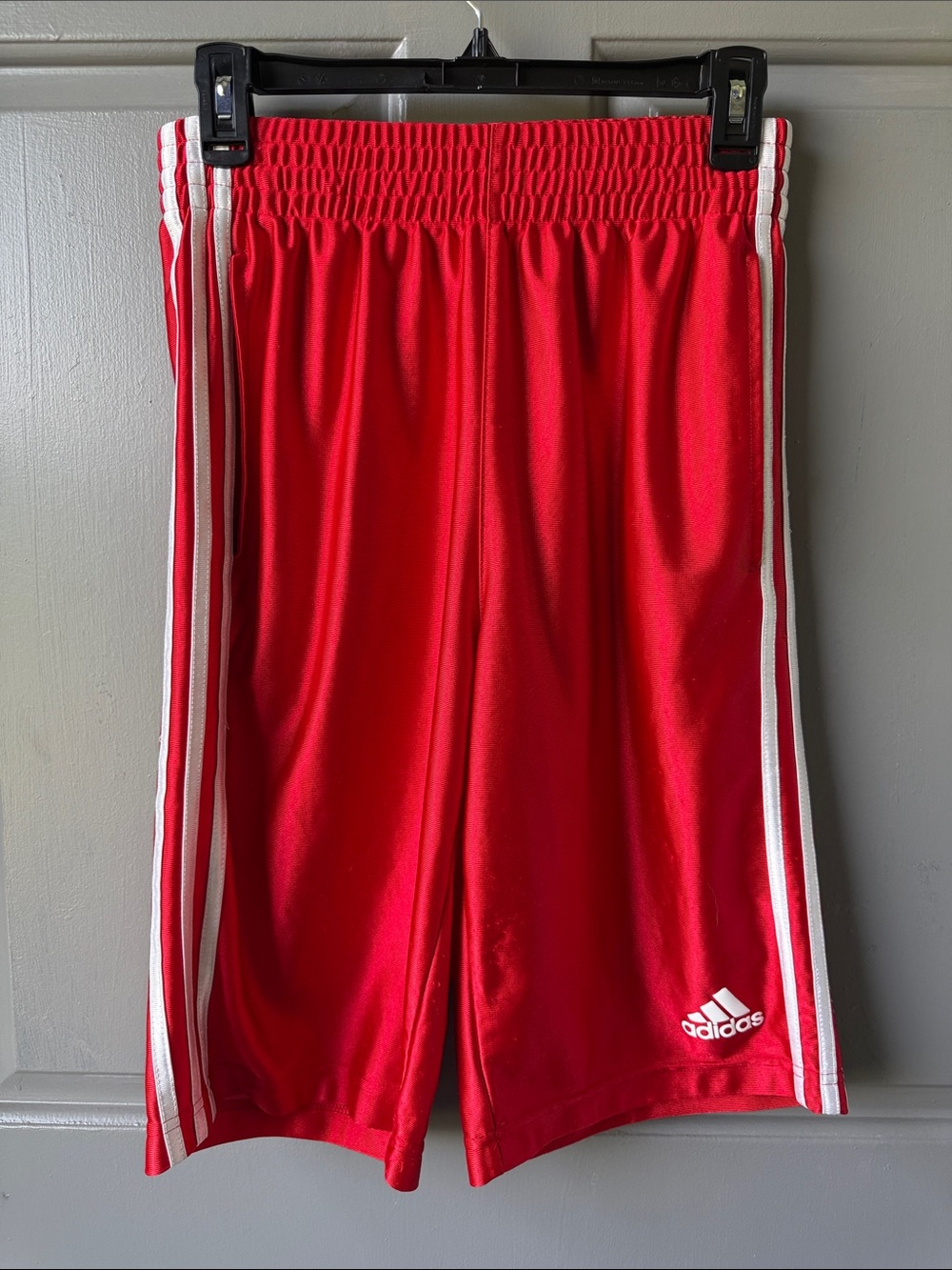 adidas Kids Red Athletic Shorts with White Side Stripes